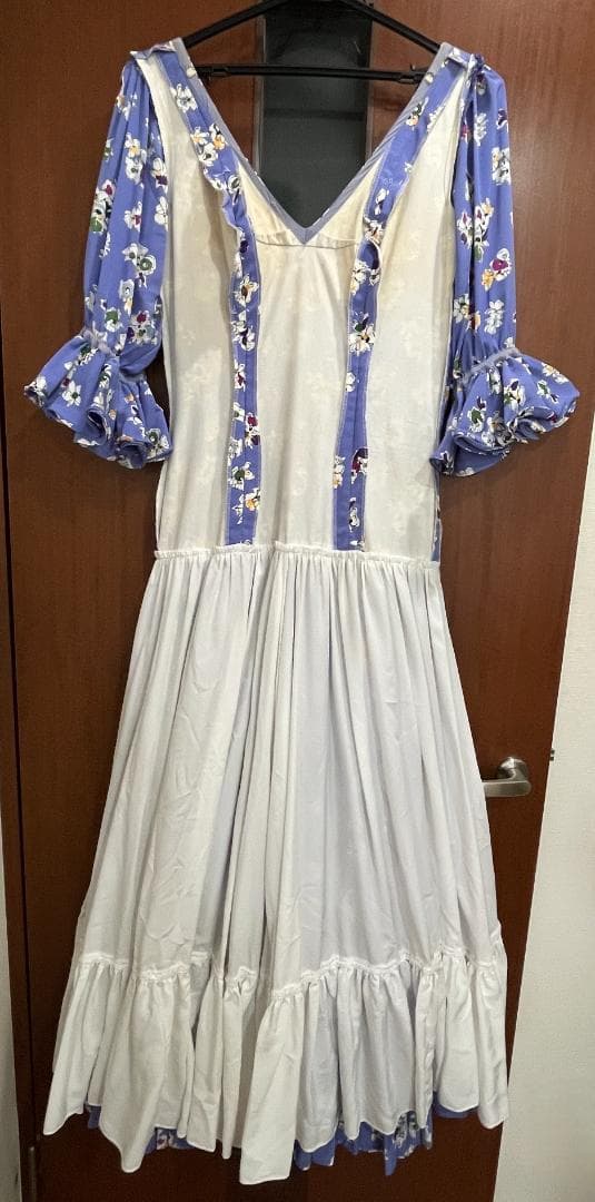 フラメンコ衣装 ワンピース ブルーパープル 花柄 裏ペチコート