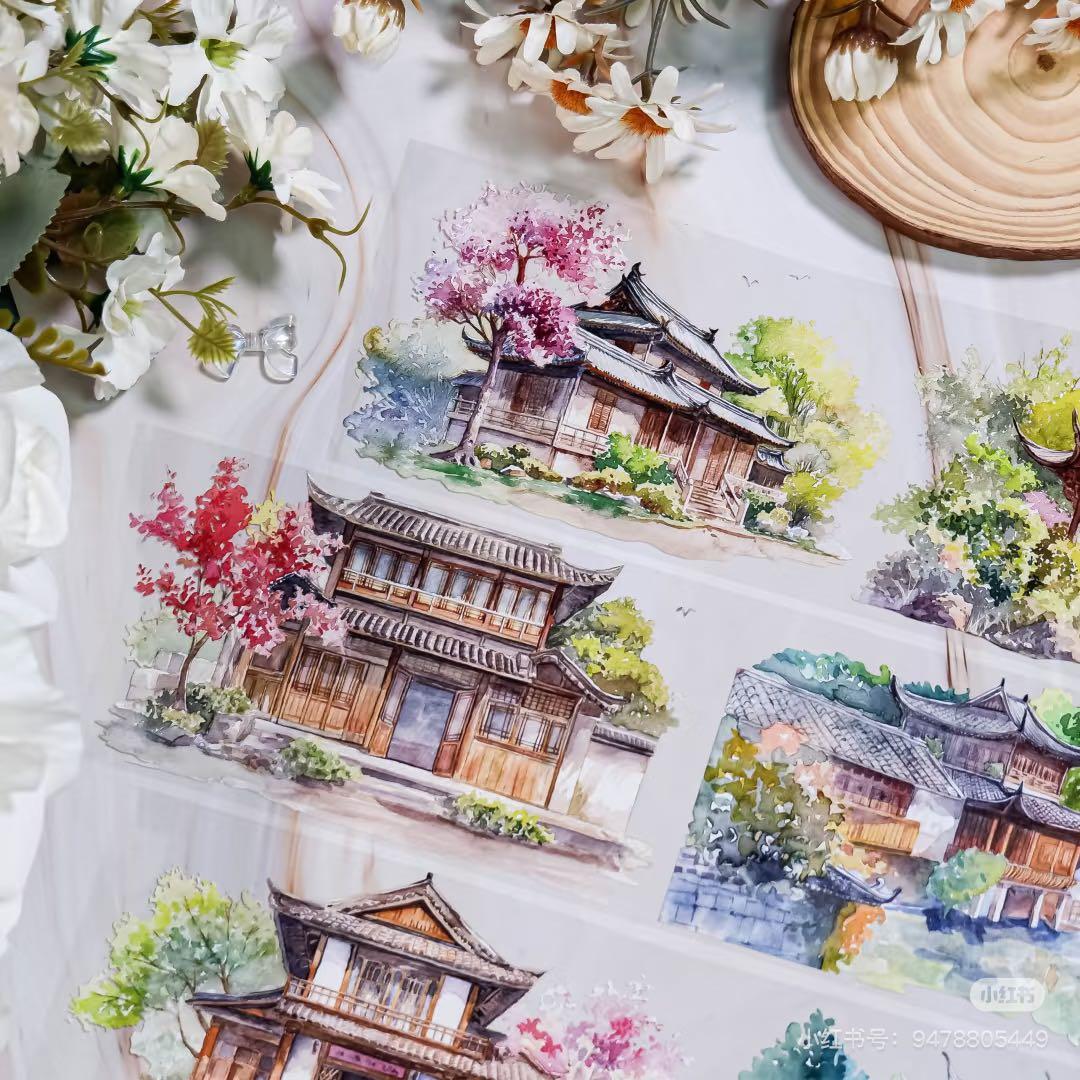 【8477】海外　マステ　5m巻売り　PETマスキングテープ　あずまや