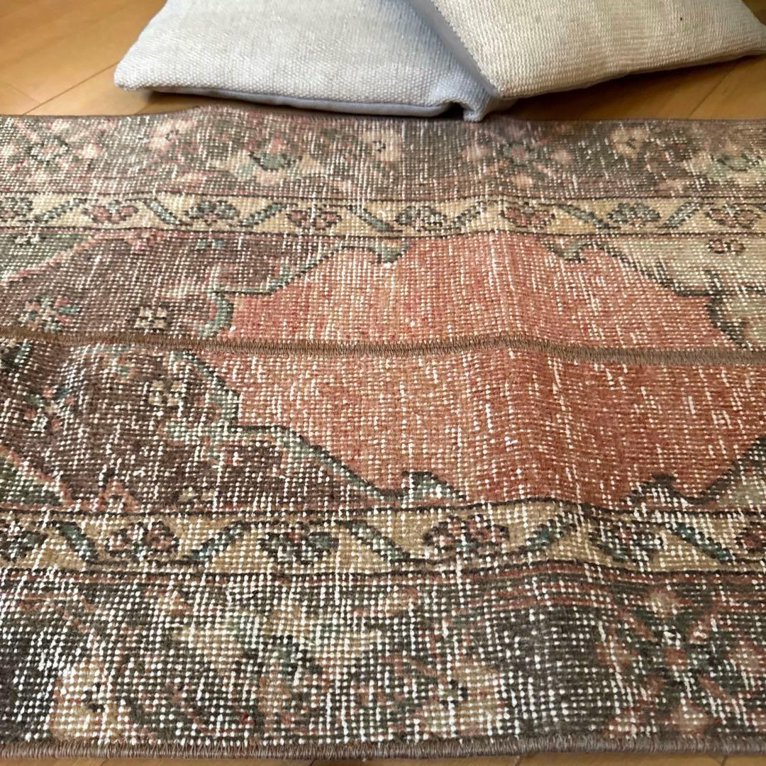 50×119パッチワーク　淡いサーモン×グレージュ　トルコヴィンテージラグ