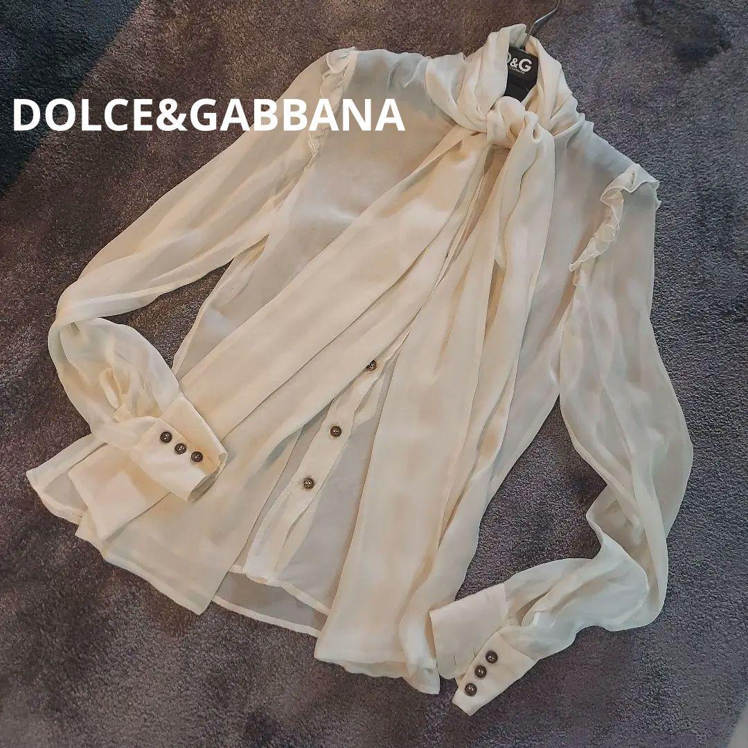 DOLCE&GABBANA シルク シフォン ボウタイ ブラウス アイボリー