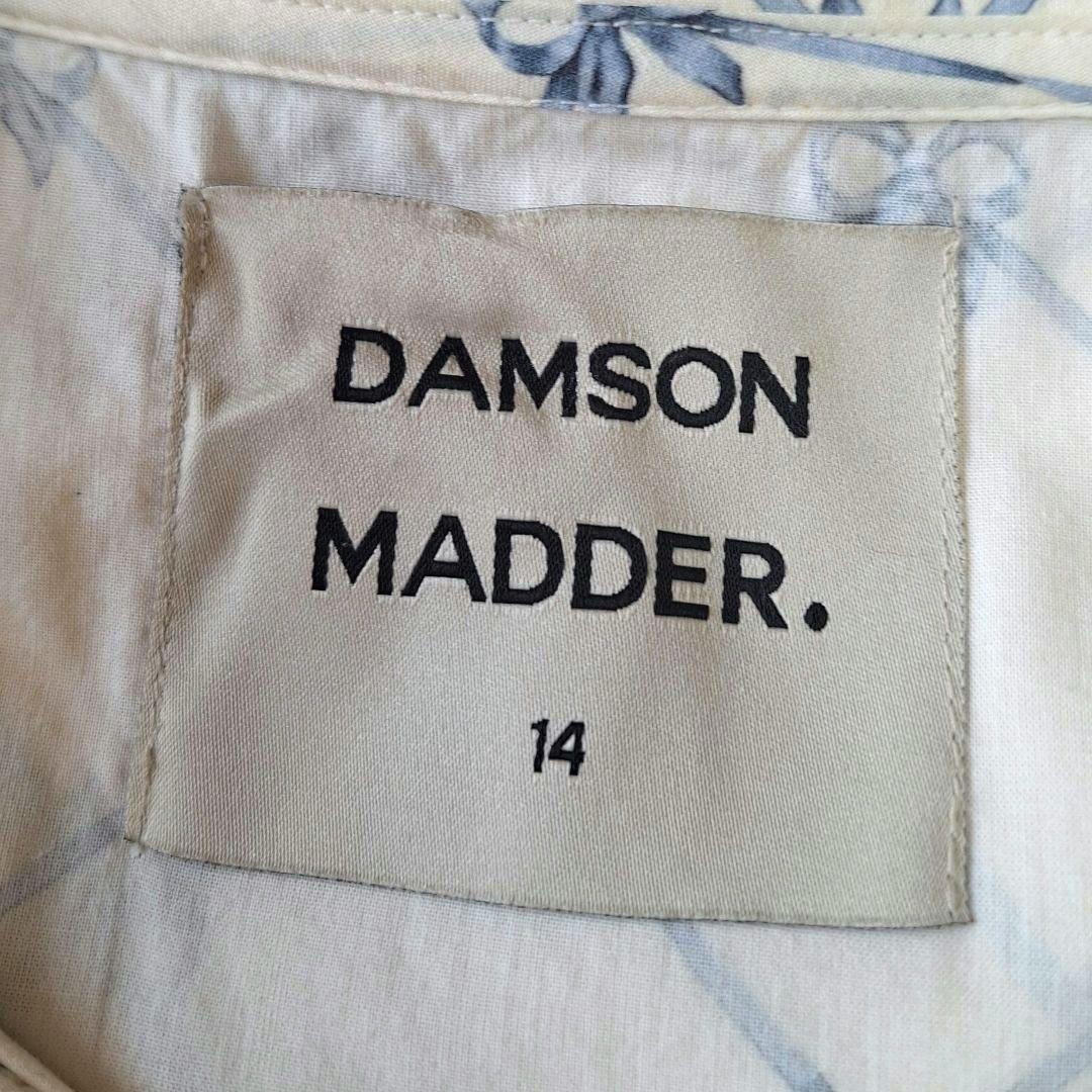 ダムソンマダー　ビッグカラーブラウス　ボリュームスリーブ　XL 相当　リボン柄