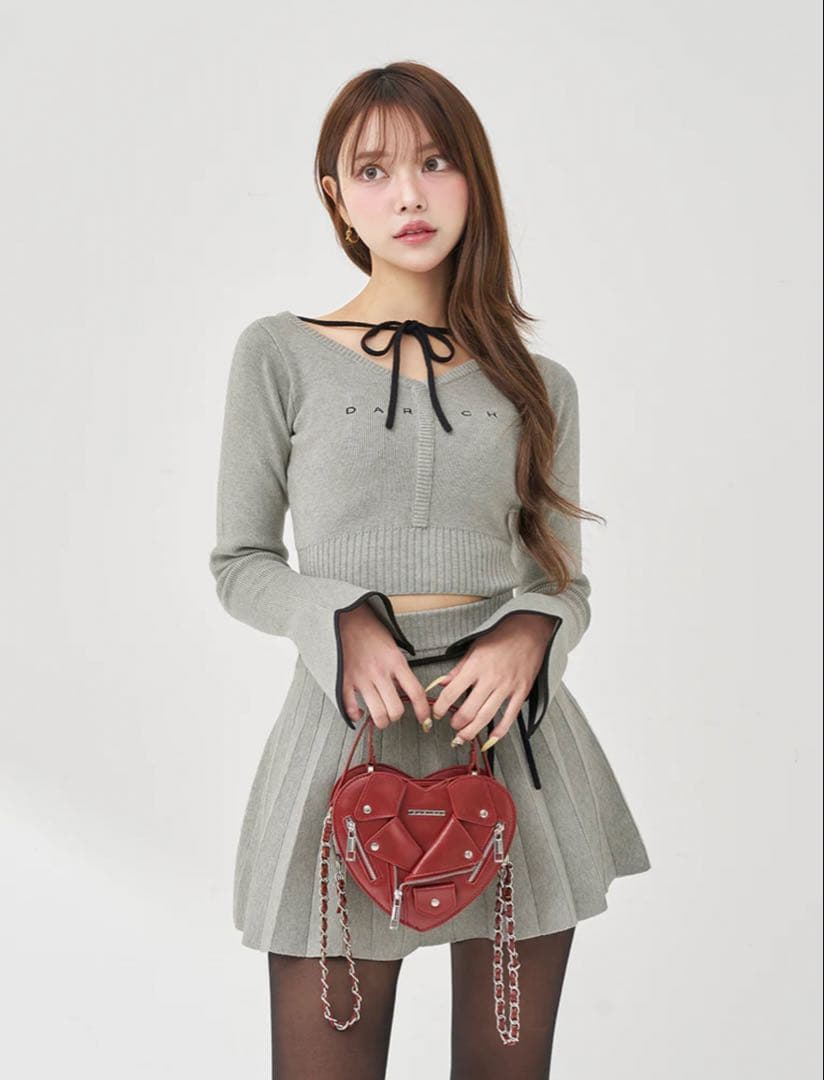 Darich ウエスト オープン リボン デザイン ニット ミニワンピース