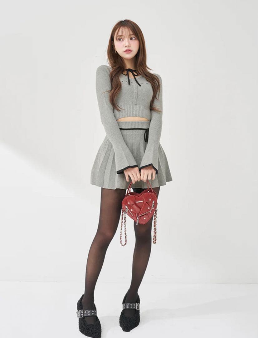 Darich ウエスト オープン リボン デザイン ニット ミニワンピース