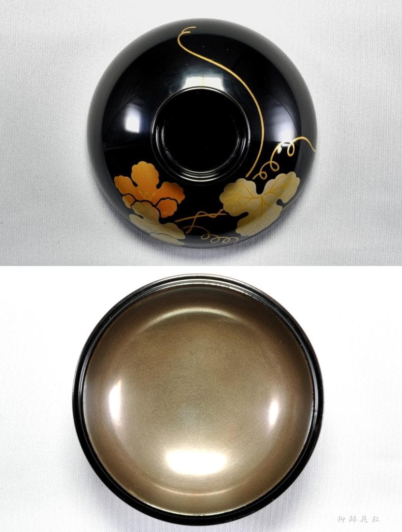 静峰 輪島塗 瓢箪形 瓢蒔絵 内銀溜 箸洗 五 共箱 懐石道具