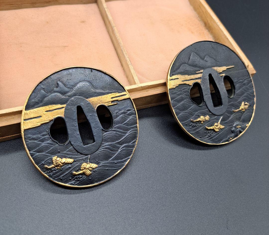 騎馬武者図大小揃い鍔 鐔 二点セット 日本刀 刀 刀装具 居合い 侍 武士道