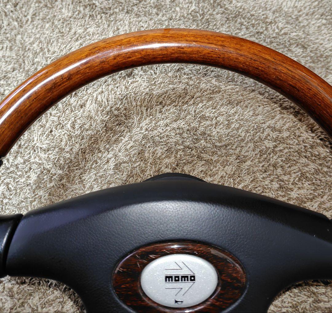 【中古・お買得品】MOMOステアリング ウッド＆レザー リーガル ボス・カバー付