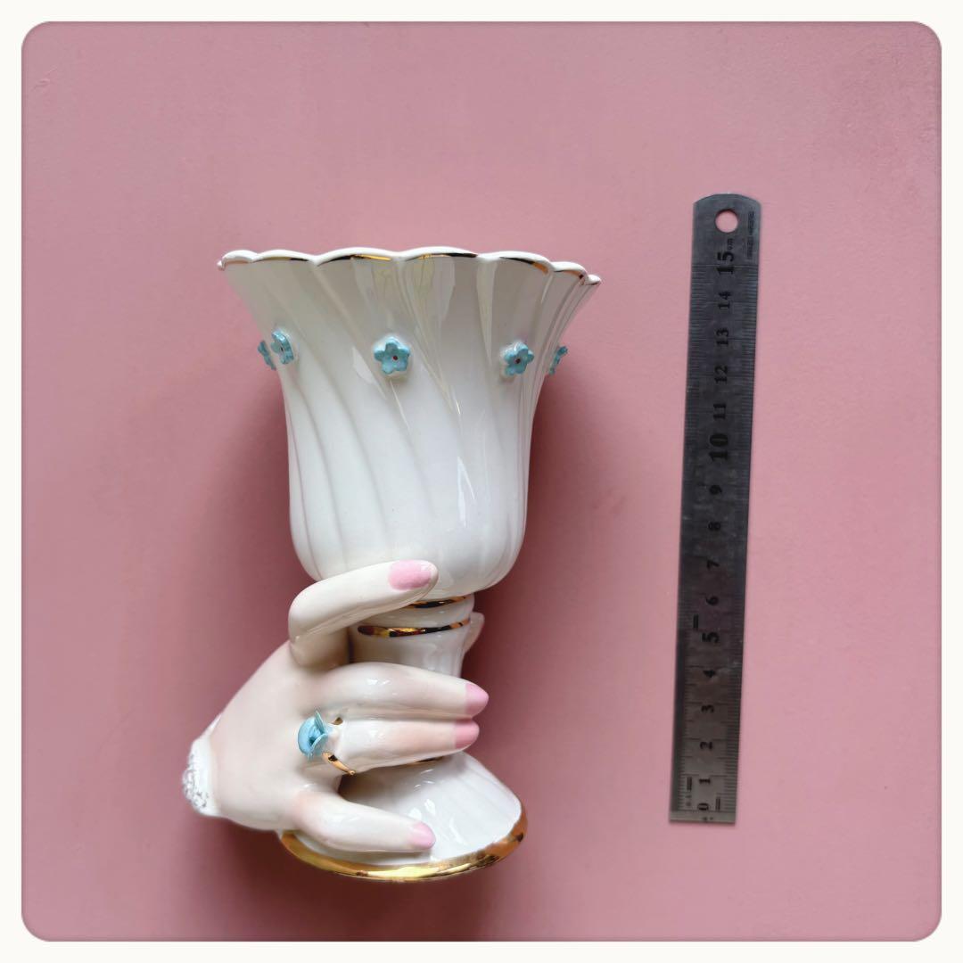 ヴィンテージ　アメリカ製　ハンドモチーフ　花瓶　フラワーベース