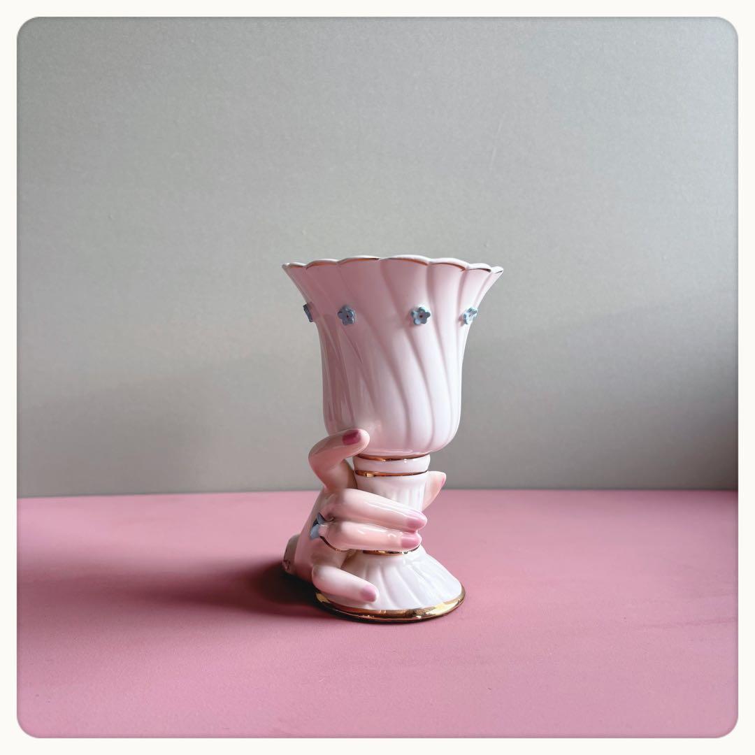 ヴィンテージ　アメリカ製　ハンドモチーフ　花瓶　フラワーベース