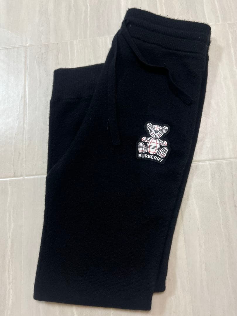 Burberry テディベア刺繍　カシミヤ混パンツ ブラック