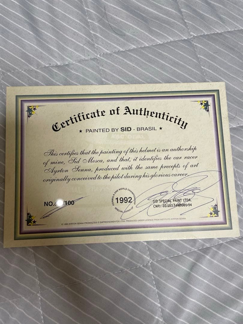 限定100点　アイルトン・セナ　1992 日本GP レプリカヘルメット　証明書付