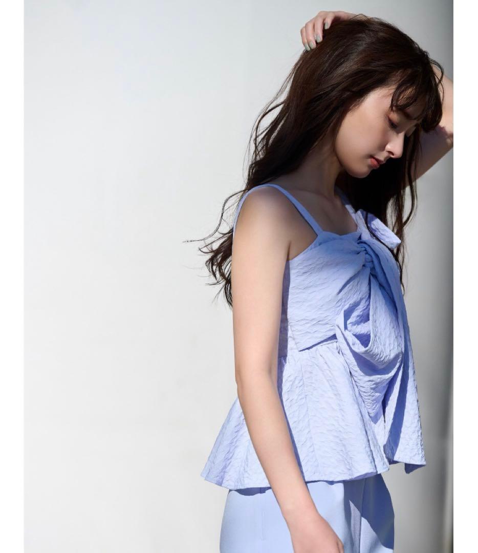 フレイアイディー ペプラムリボントップス ブルー