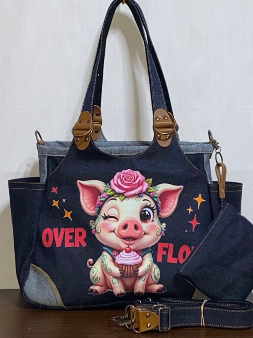 岡山デニム☆ブタさん☆カエル☆リュック対応☆4wayあおりバッグ