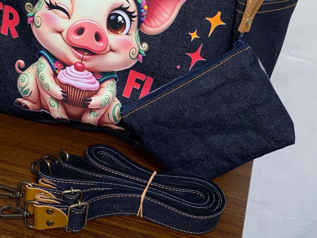 岡山デニム☆ブタさん☆カエル☆リュック対応☆4wayあおりバッグ