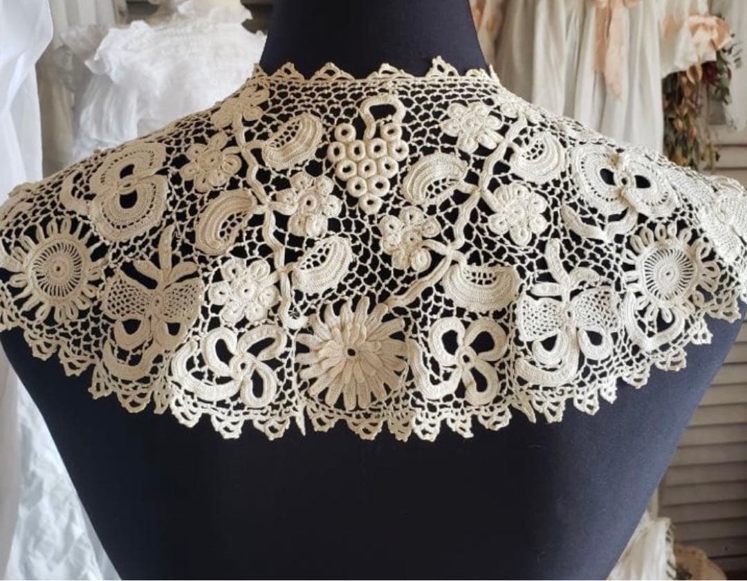 1880年代 フランス アイリッシュクロシェレース つけ襟 ビッグカラー