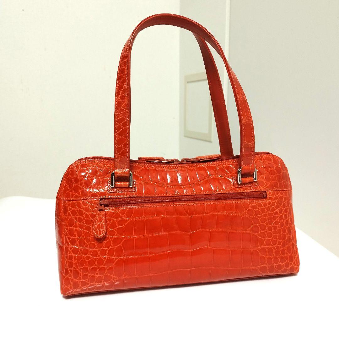 ほぼ未使用☆　JRA認定　シャイニー　クロコダイル　ハンドバッグ　ボストンバッグ