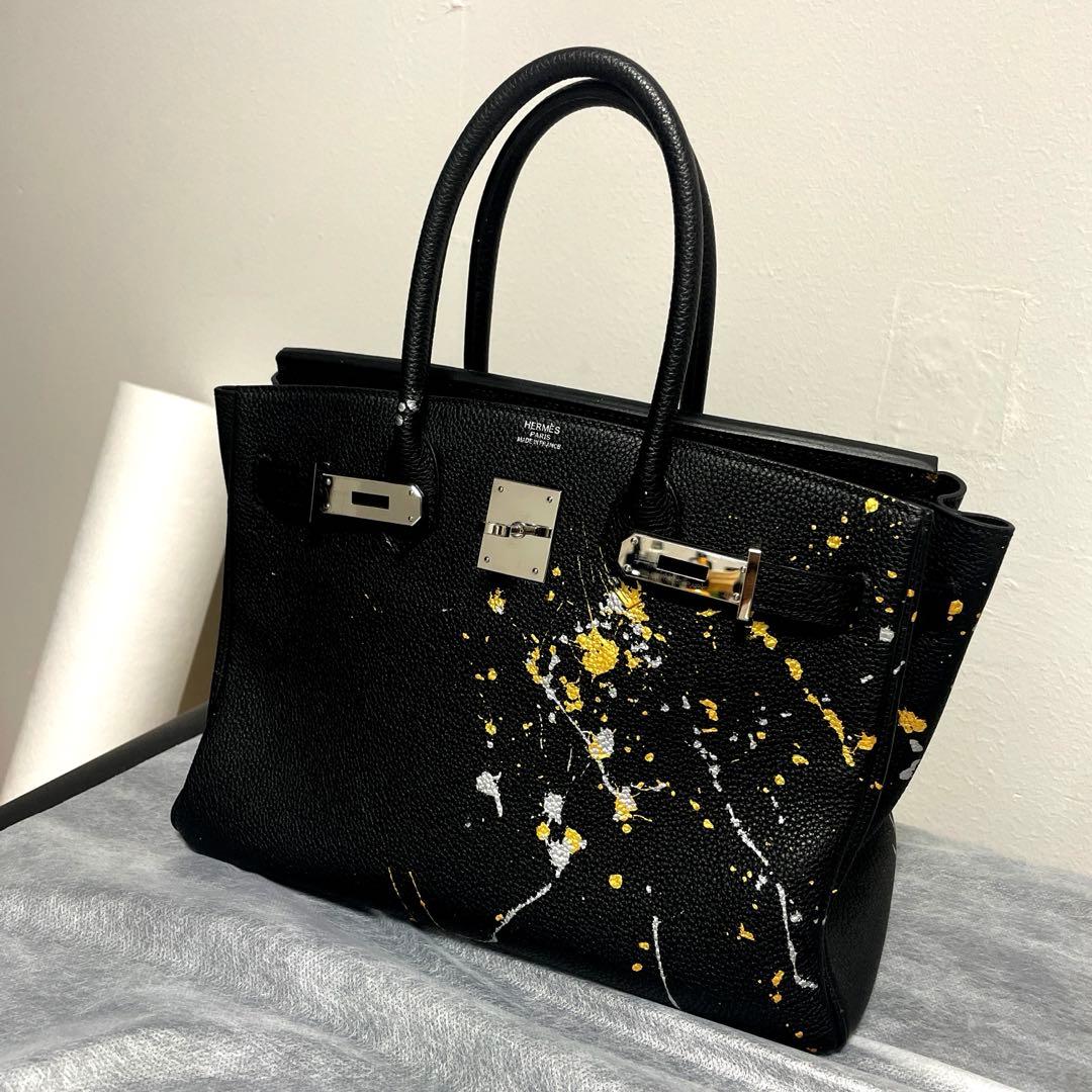 m*☆様 現品限り1点のみ。世界に1つ！バーキン30 本革トゴ　ブラック　シルバ