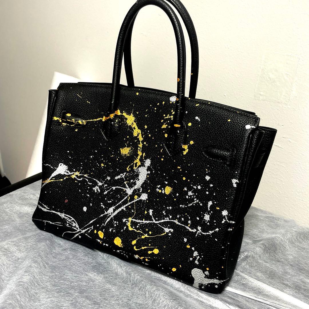 m*☆様 現品限り1点のみ。世界に1つ！バーキン30 本革トゴ　ブラック　シルバ