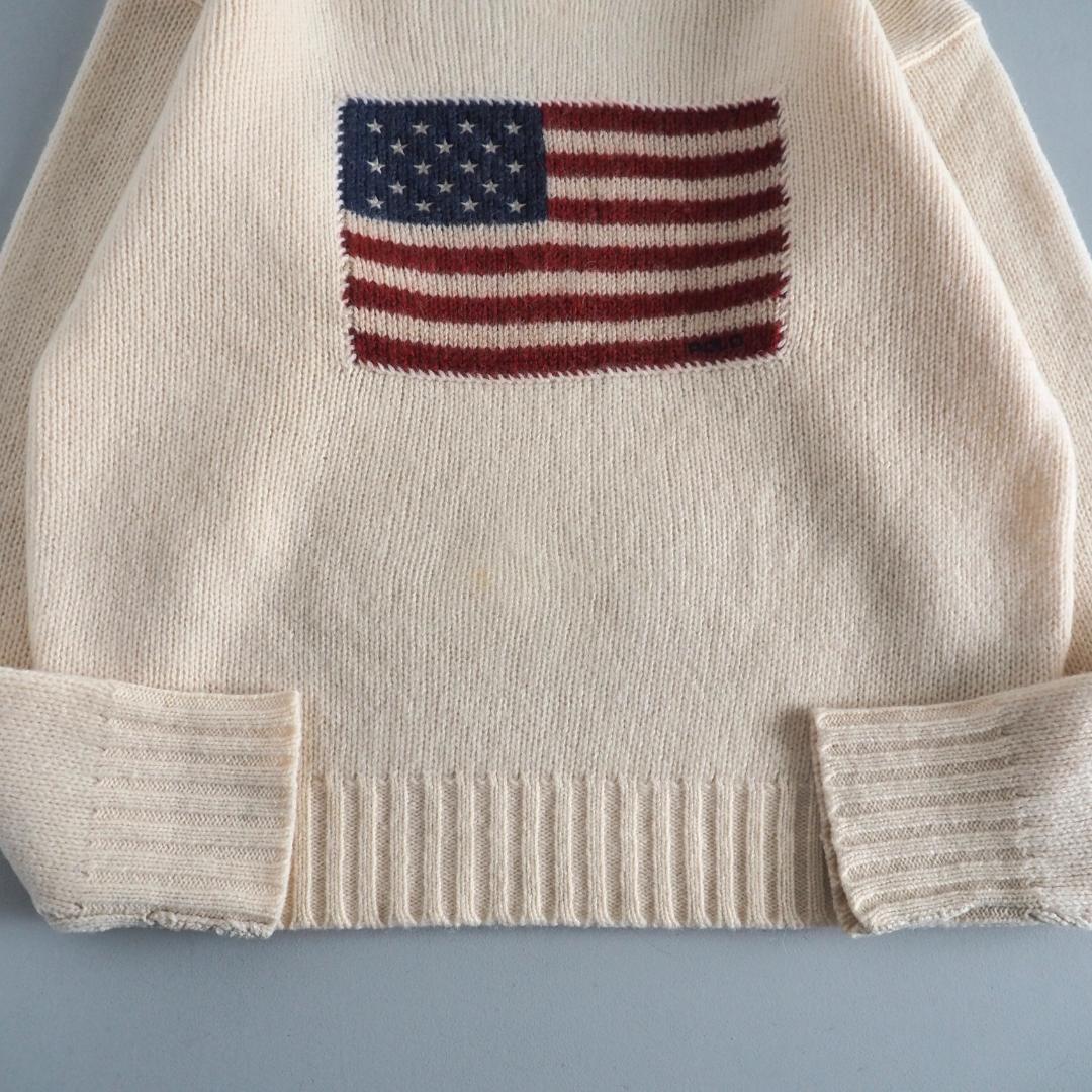 ラルフローレン　ウール１００％　ニット　セーター　アイボリー　星条旗