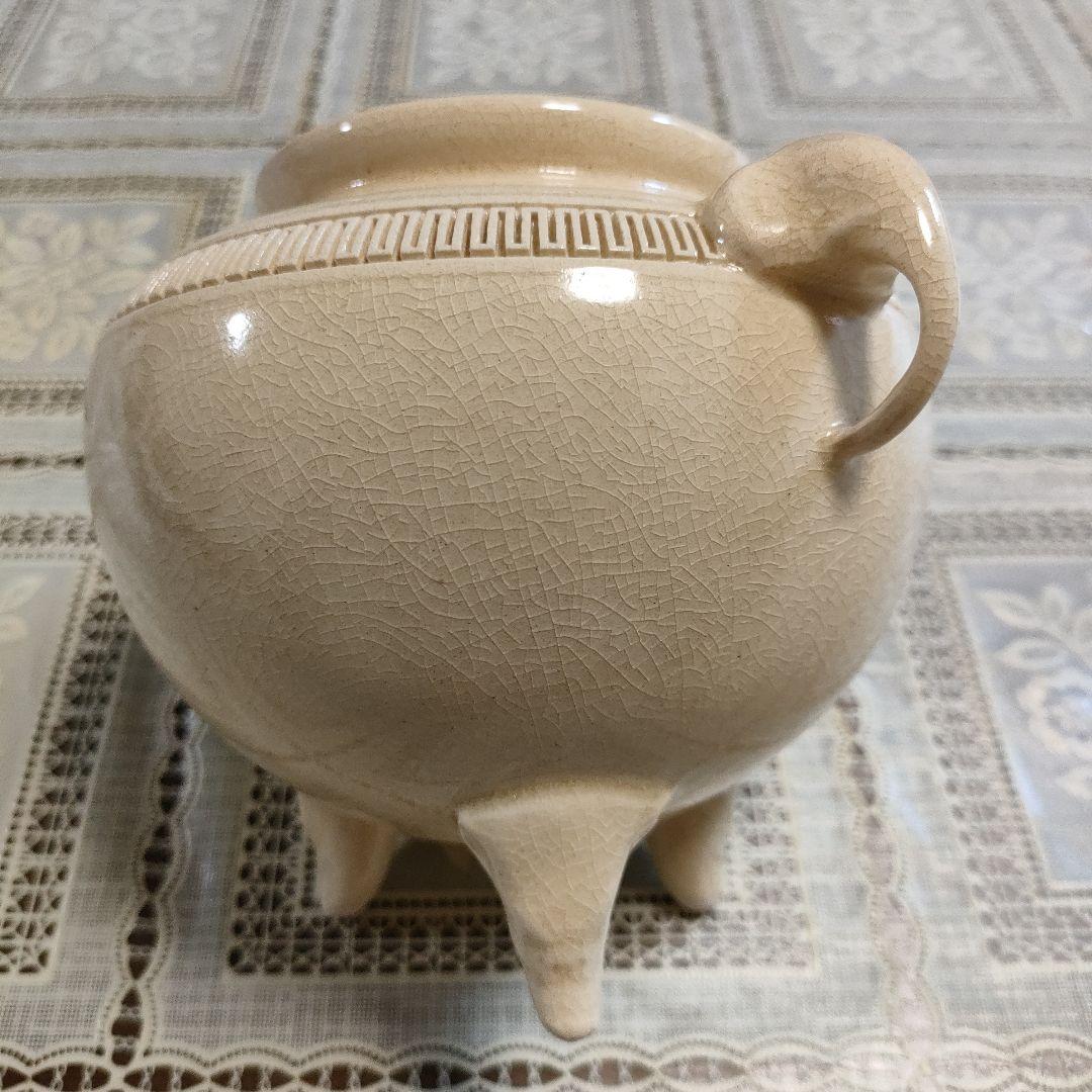 坂下光雄(号光石)作　象耳白薩摩香爐、ウコン布大小2枚＆共箱付