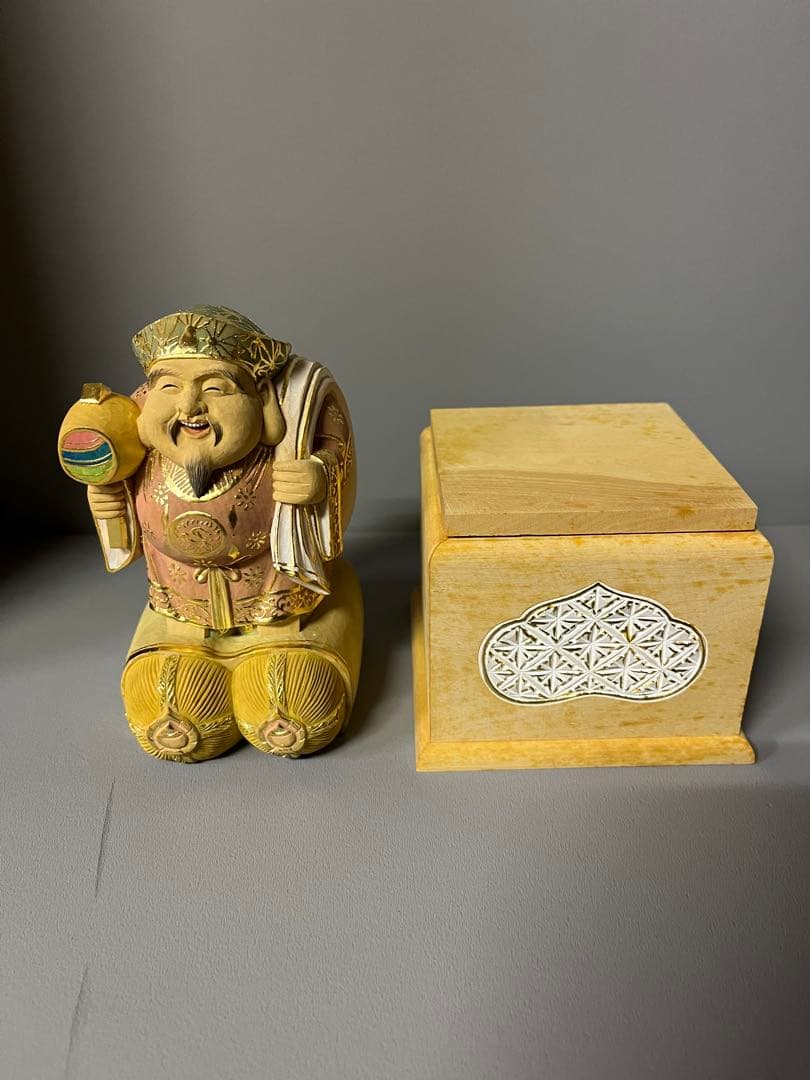 特別価格　恵比寿　大黒　セット　木彫り　彩色　手彫　柘植材　31