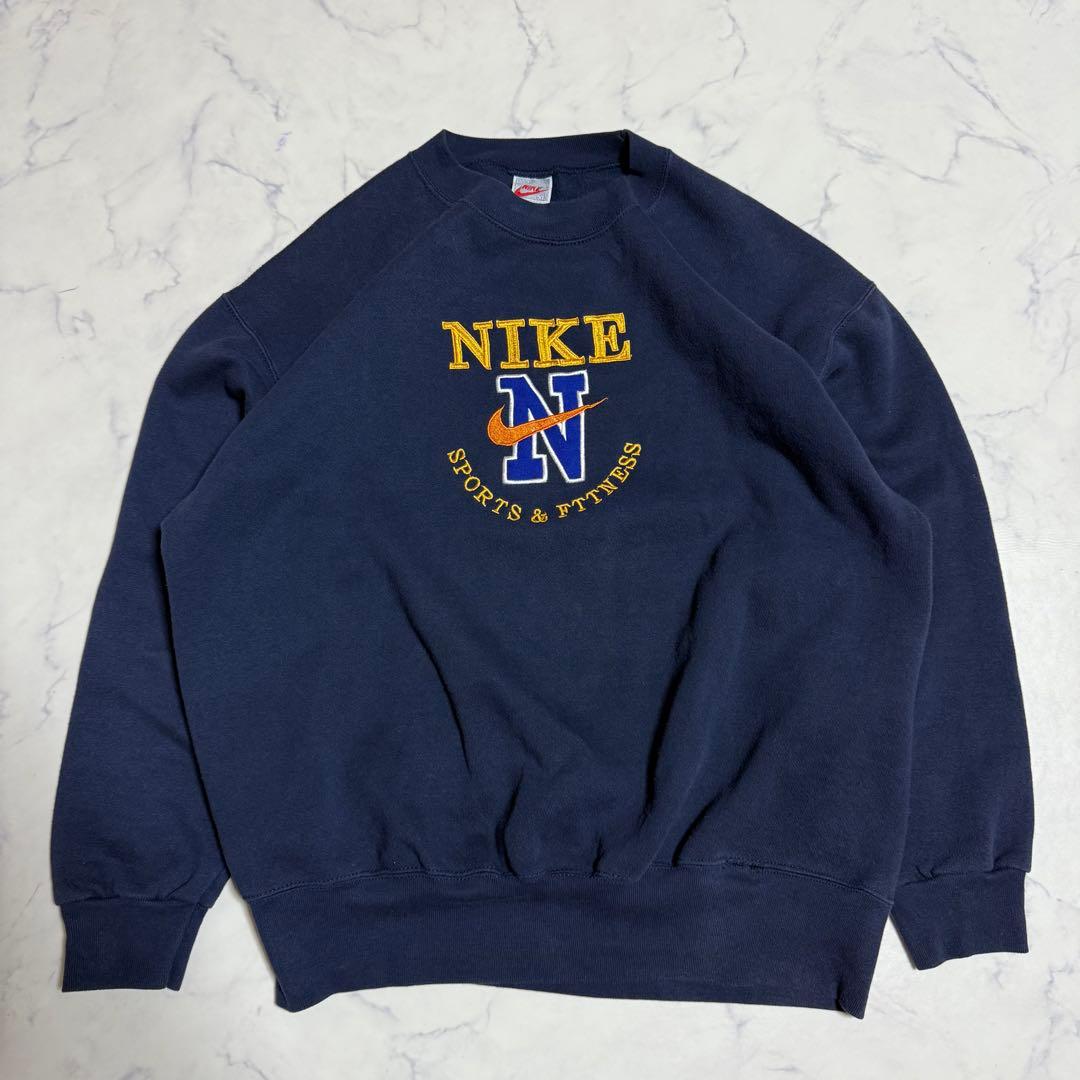 90's NIKE ナイキ USA製 スウェット トレーナー 刺繍ロゴ ネイビー