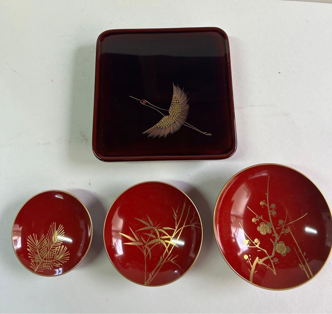 特選 越前漆器 お屠蘇器 立山作 天然木 沈金 蒔絵 箱入り