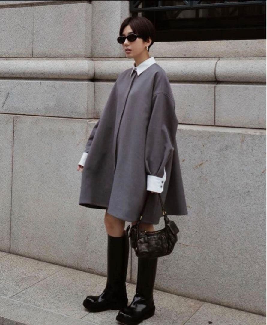 正規品♡machatt ダブルクロスバイカラーワンピース グレー