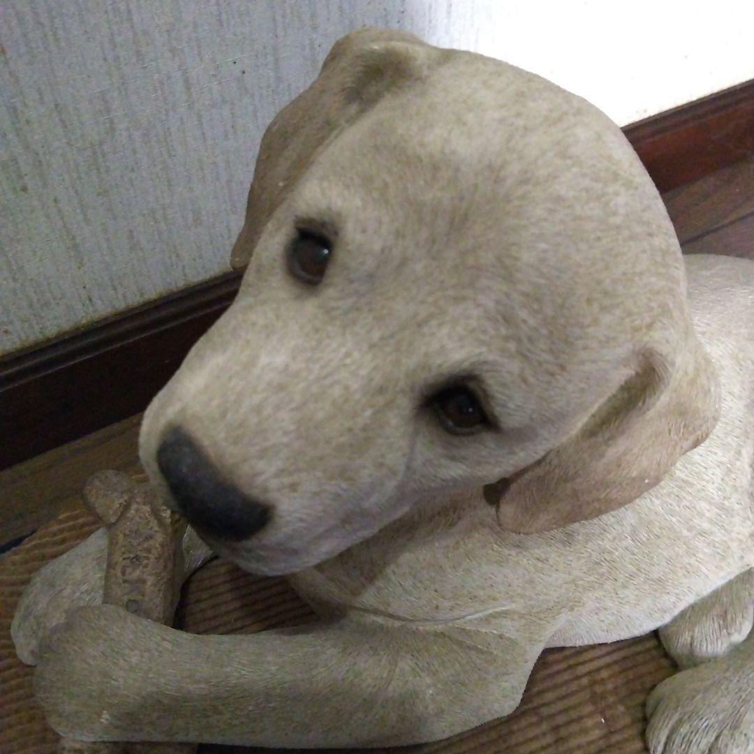 犬の彫刻 樹脂製 クリーム色