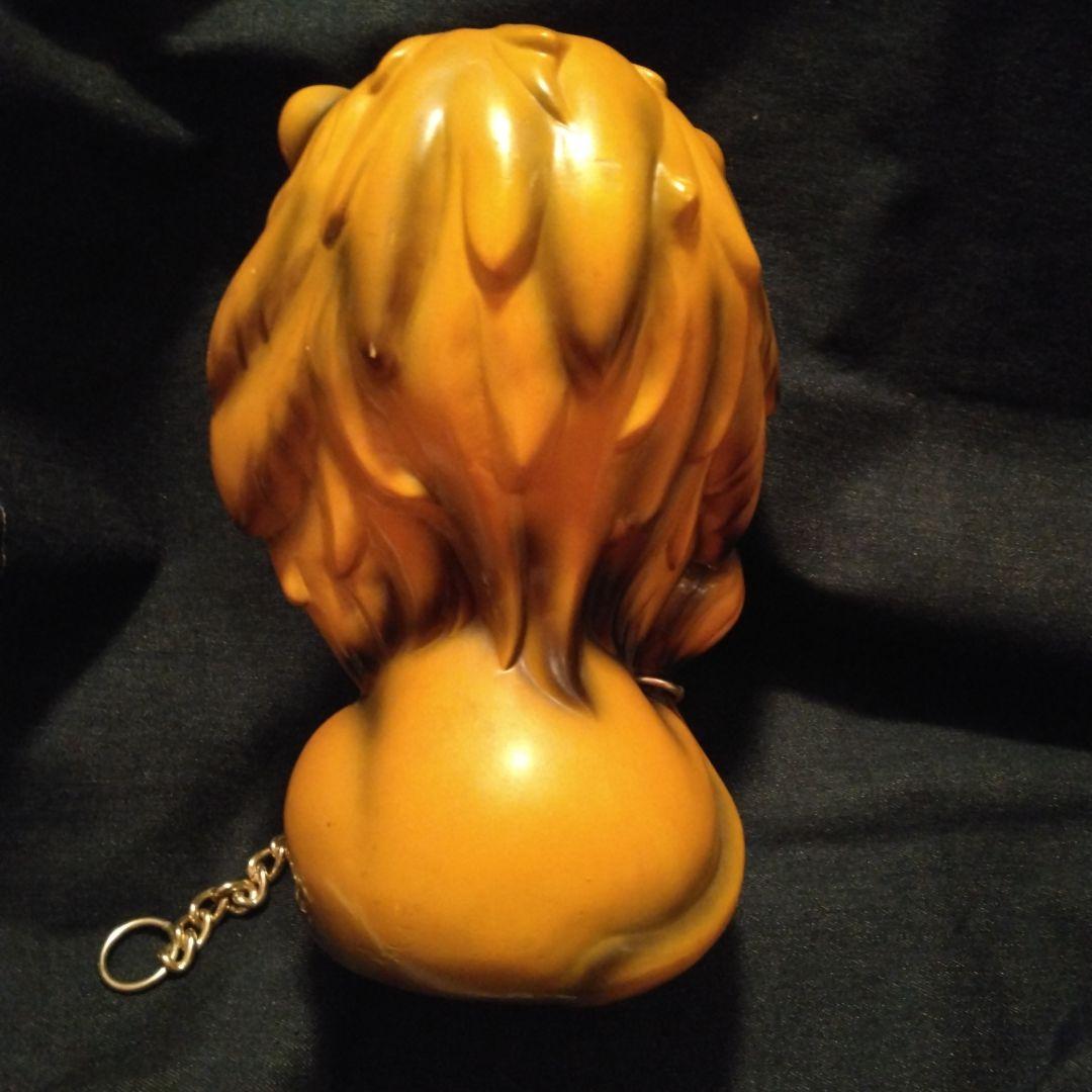 昭和レトロライオン型陶器製特大貯金箱　ビンテージ雑貨 チェーン付き