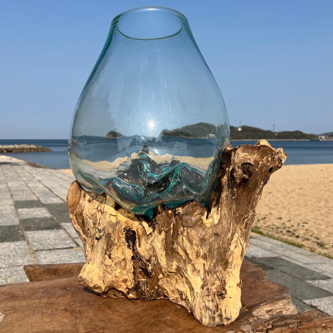 デッカい流木ガラスオブジェWC 花瓶 金魚鉢 水槽 苔リウム メダカ容器 超大型