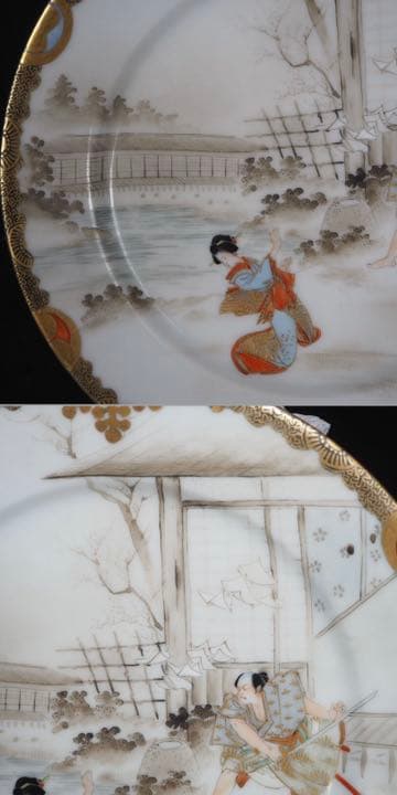 送料無料　大正時代『百田造』幻の横浜焼忠臣蔵図皿径18ｃｍ★大珍品★ 本物保証②