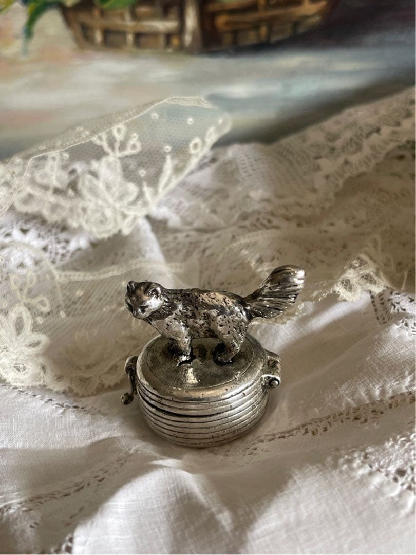 【き9】20 フランス　アンティーク　猫　小物入れ　蚤の市