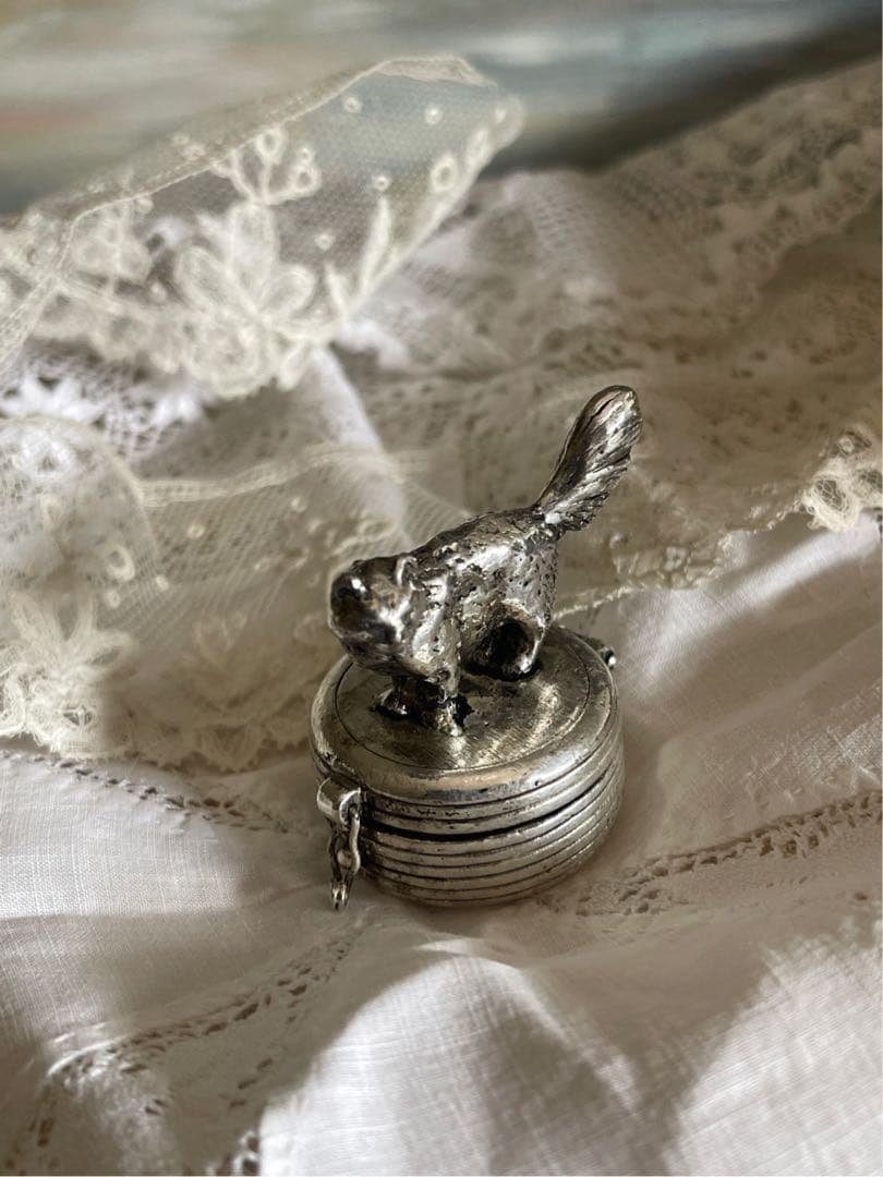 【き9】20 フランス　アンティーク　猫　小物入れ　蚤の市