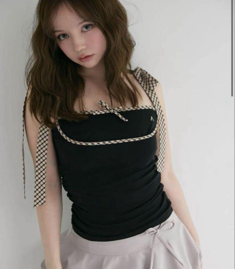 トップス Alice check ribbon tops black andmary