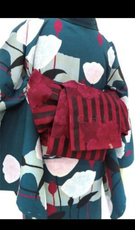 岡重　浴衣と帯の2点セット　日本製　ケシ