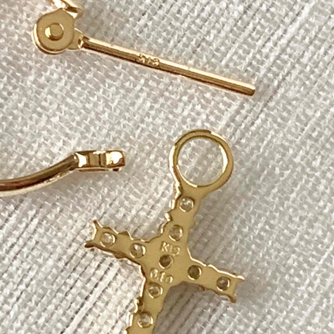 18金【フープ+クロスピアス 天然ダイヤモンド0.1ct】2way 新品！