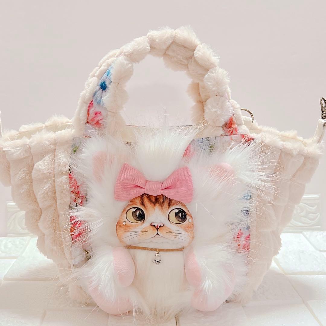 ゆ*ら様 コヤンイサムチョン ふわもこ トートバッグ 猫ちゃん 花柄×ファー