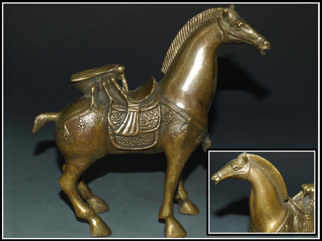 旧家うぶだし　中国清時代 銅製 戦馬の置き物※激安骨董品 N1123C11-3