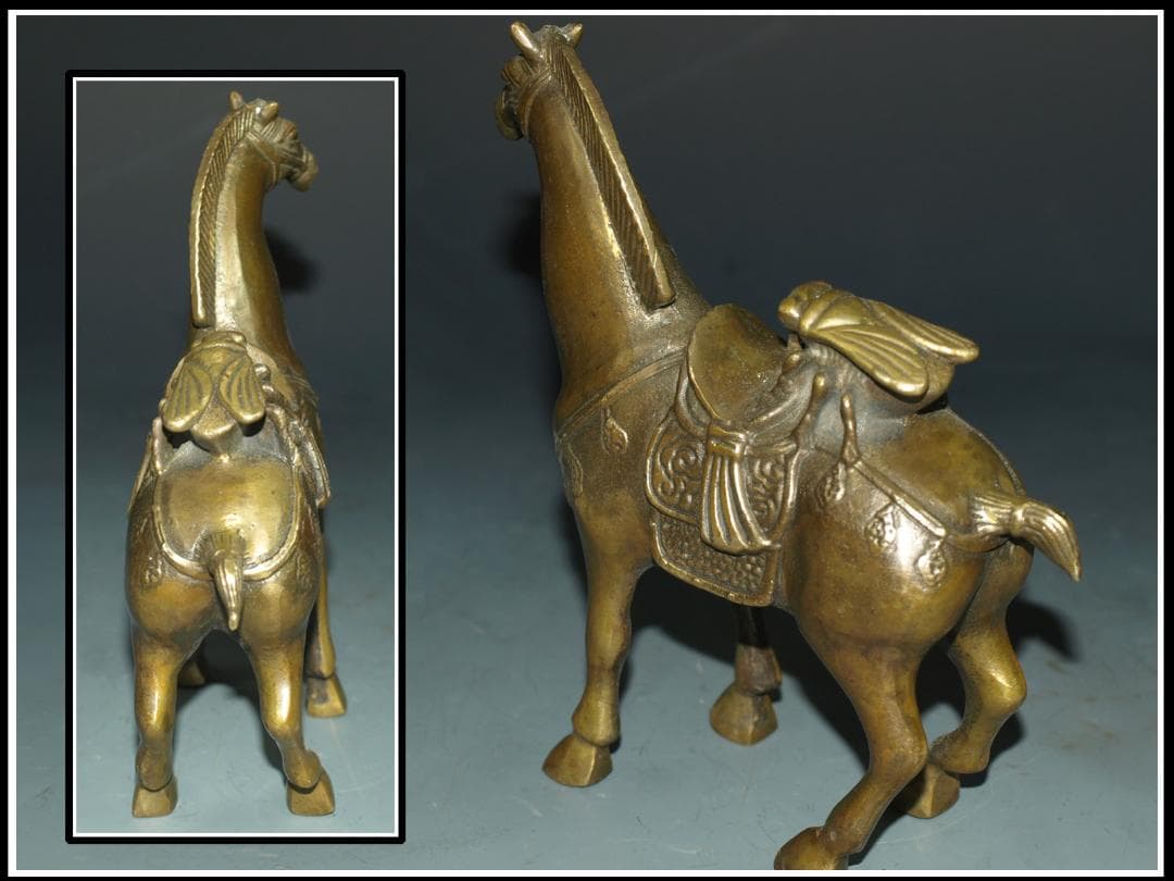 旧家うぶだし　中国清時代 銅製 戦馬の置き物※激安骨董品 N1123C11-3