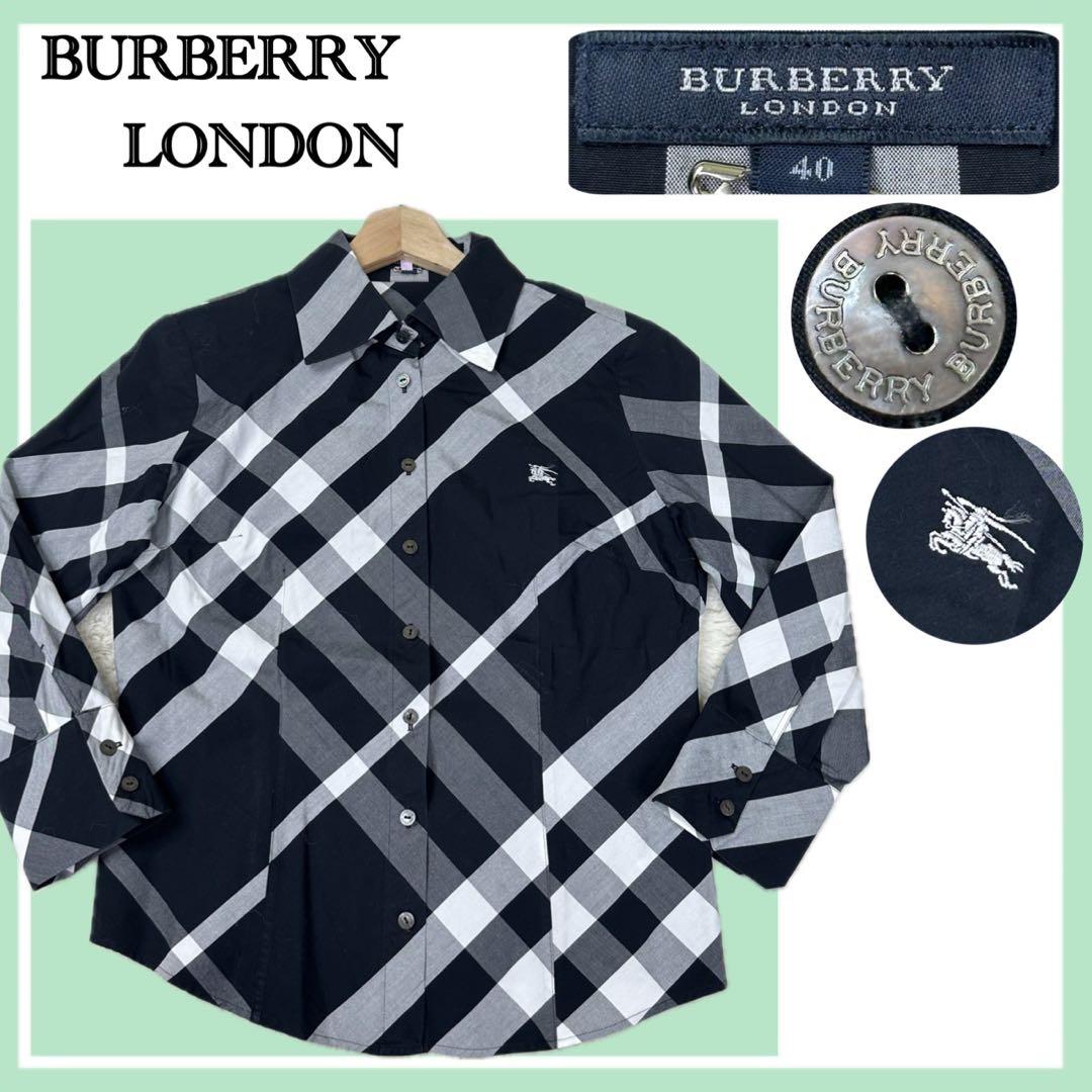 ✨美品✨バーバリーロンドン モノトーンメガチェック長袖シャツ ホースロゴ L