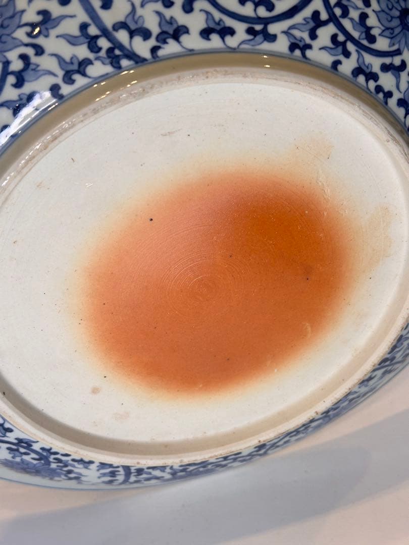 大明宣徳年製 底款 大皿 染付 花卉文 魚文 古董品 古い陶磁 皿