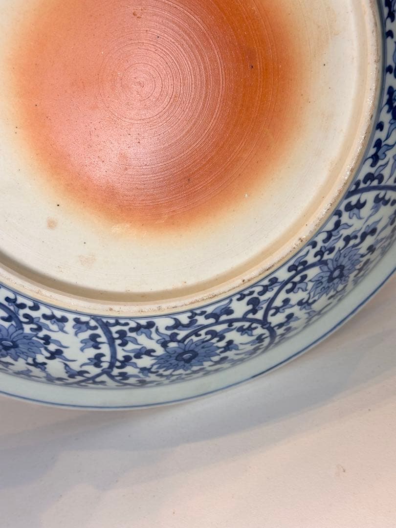 大明宣徳年製 底款 大皿 染付 花卉文 魚文 古董品 古い陶磁 皿