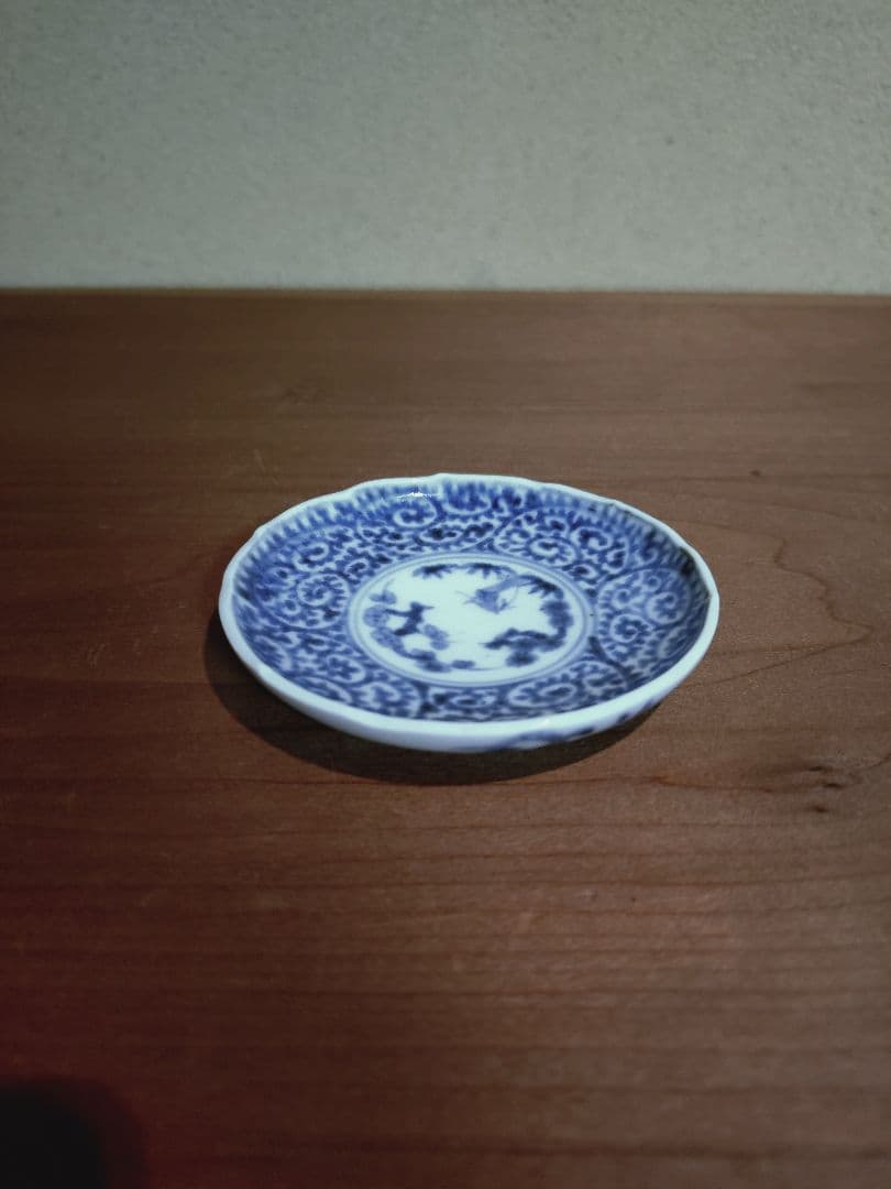 古伊万里 染付 蛸唐草紋 輪花 豆皿 手塩皿