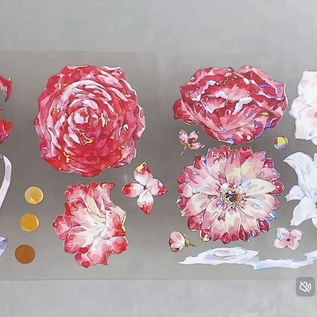 贝壳光 5.5cm×5m 银朱霜降 海外マスキングテープ　海外マステ　花