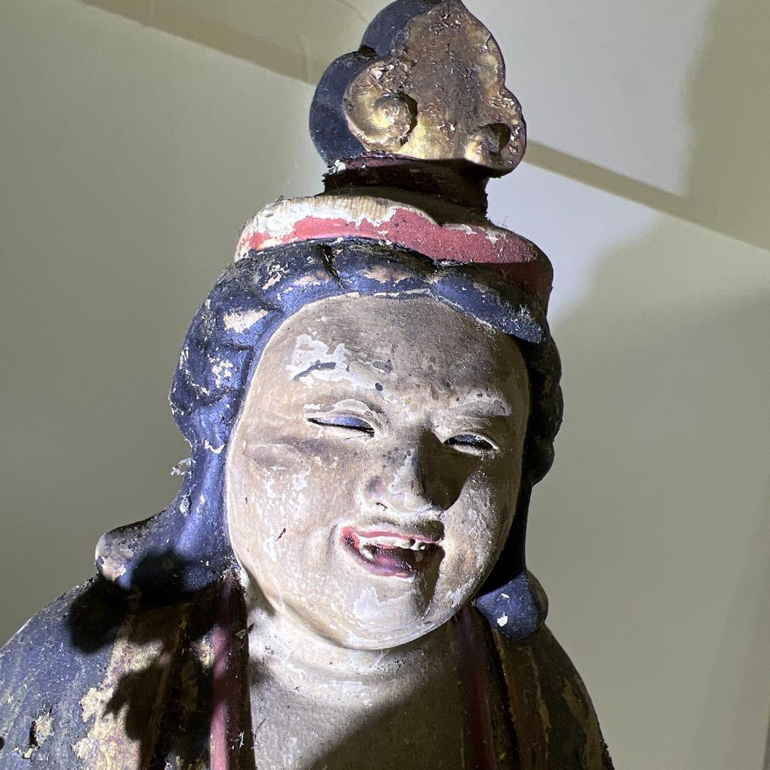 専用桃山~江戸初期木彫鬼子母神玉眼仏像高さ約49㎝　東Y8-0203☆2Fトトチ