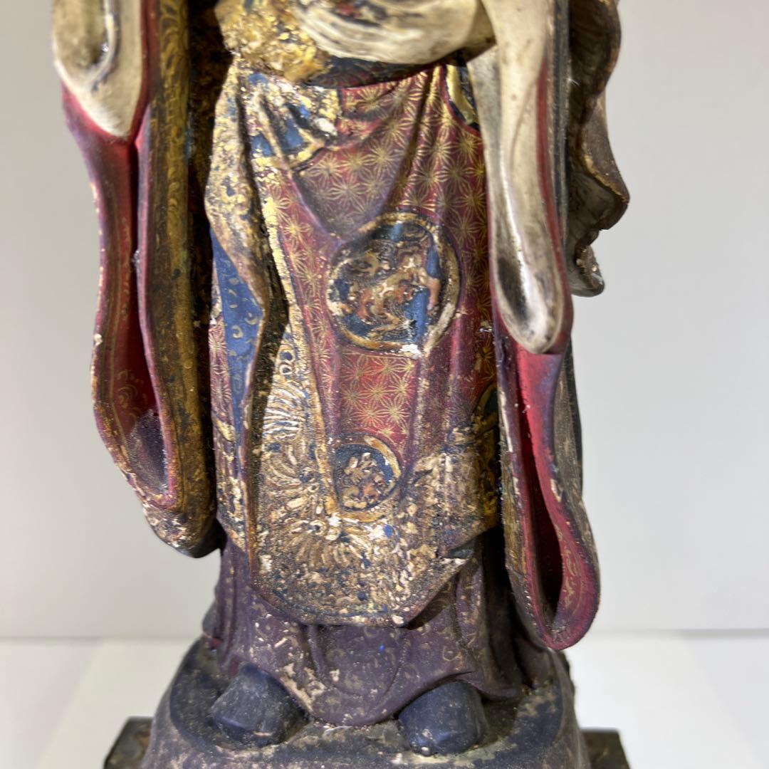 専用桃山~江戸初期木彫鬼子母神玉眼仏像高さ約49㎝　東Y8-0203☆2Fトトチ