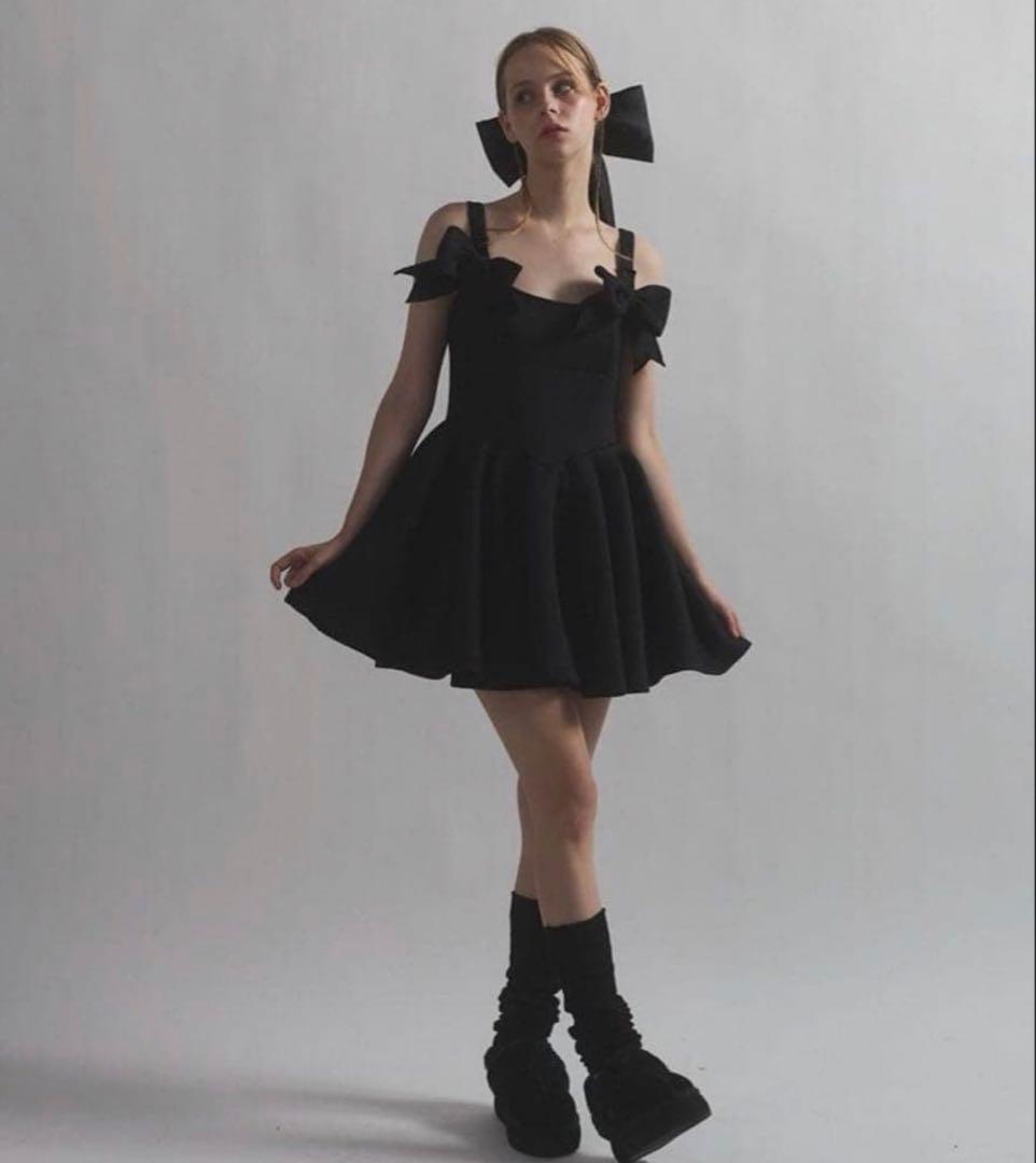 lilLilly ボンディングリボンワンピース ブラック