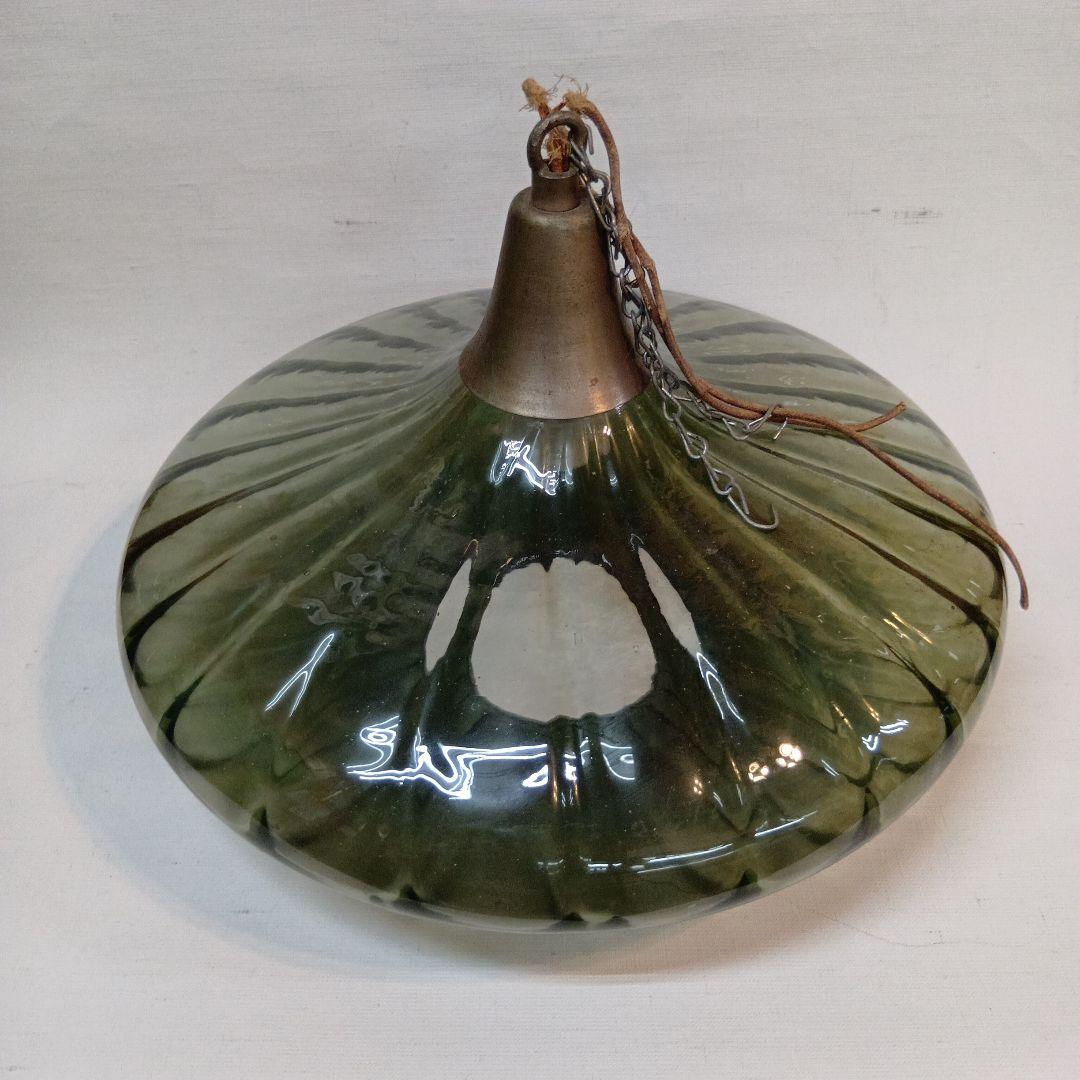 ランプシェード 緑色ストライプガラスディフューザー アンティーク 直径40センチ