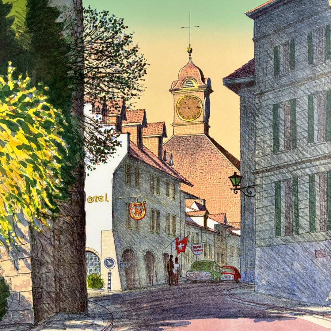 美品 中根寛「街の入口（ムルテン）」リトグラフ 直筆サイン入り 画廊シール有