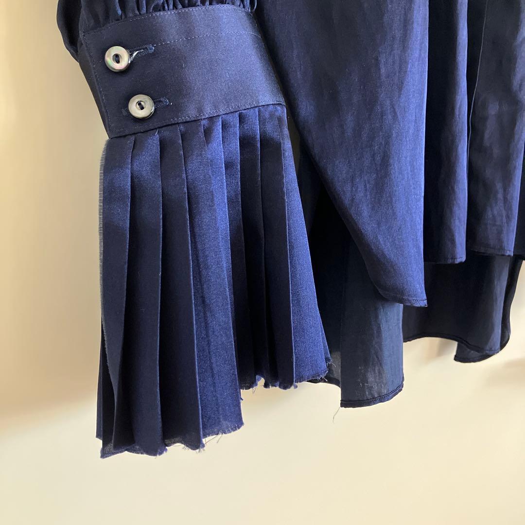 JUNMIKAMI コットンシルク　フリルシャツ　ネイビー